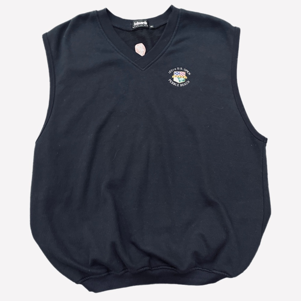 Ashworth golf V-neck black knit sweater vest 100th U.S. Open Pebble Beach 2000